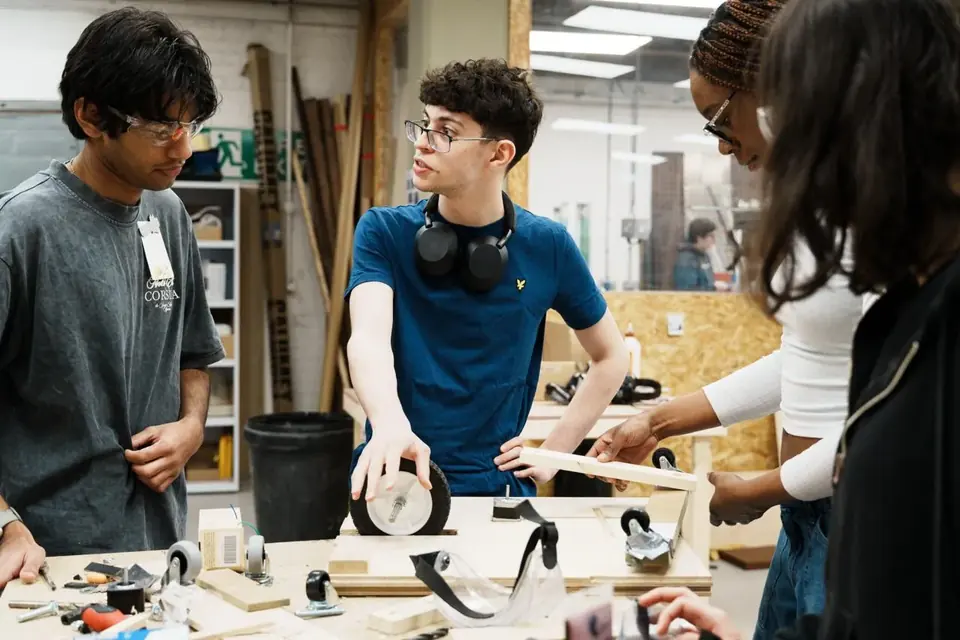 Assembling the drive base with teammates