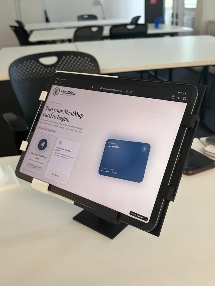 Tablet running MealMap, prompting the user to tap their card