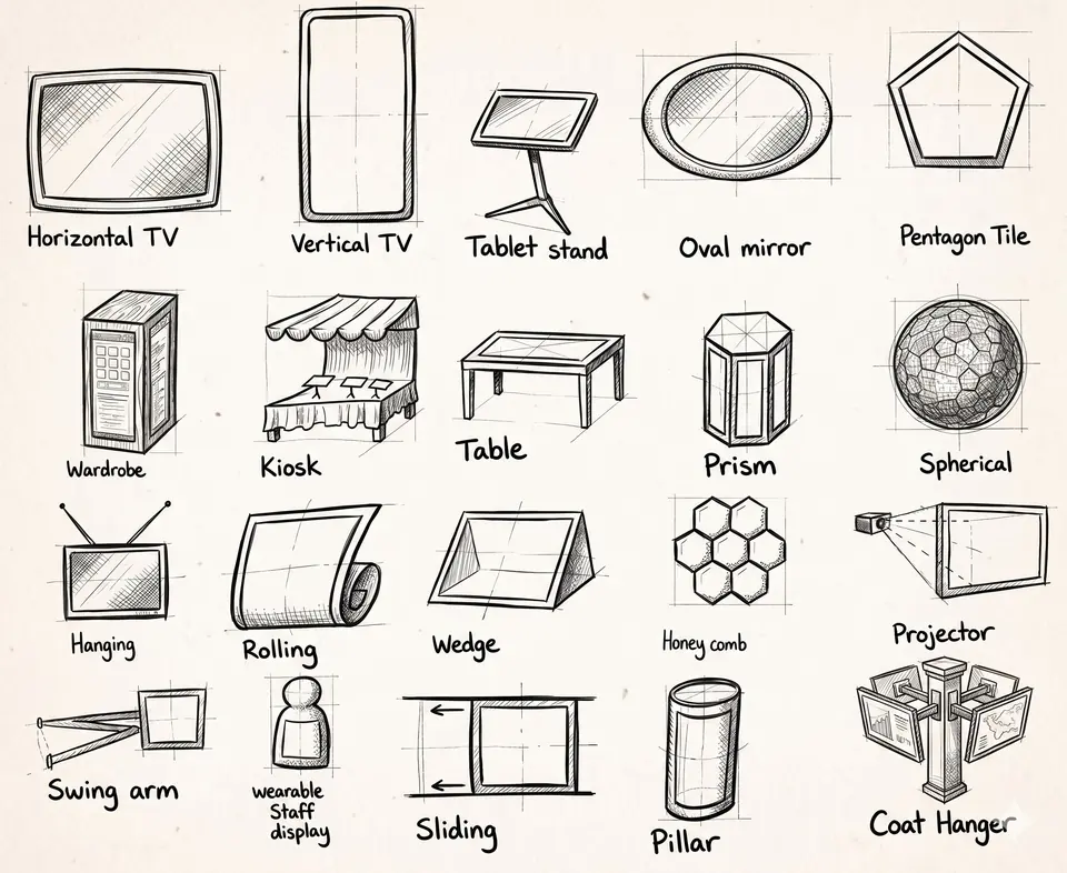 Sketches of twenty kiosk form factors